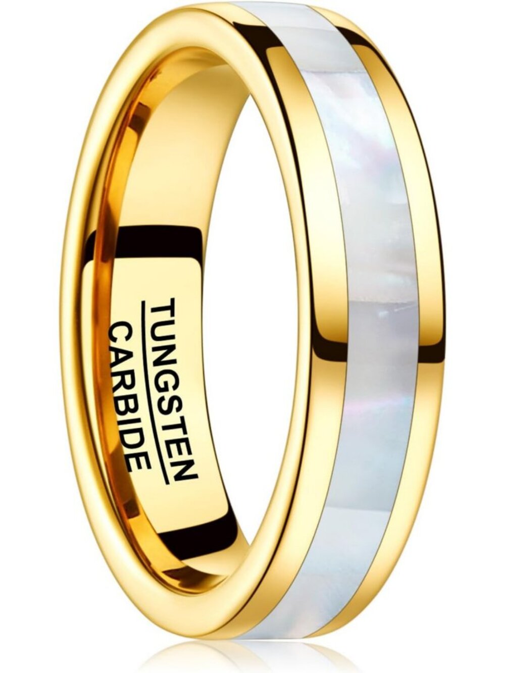 Rose Gold Tungsten Carbide Ring with Mother of Pearl Inlay, Comfort Fit, Size